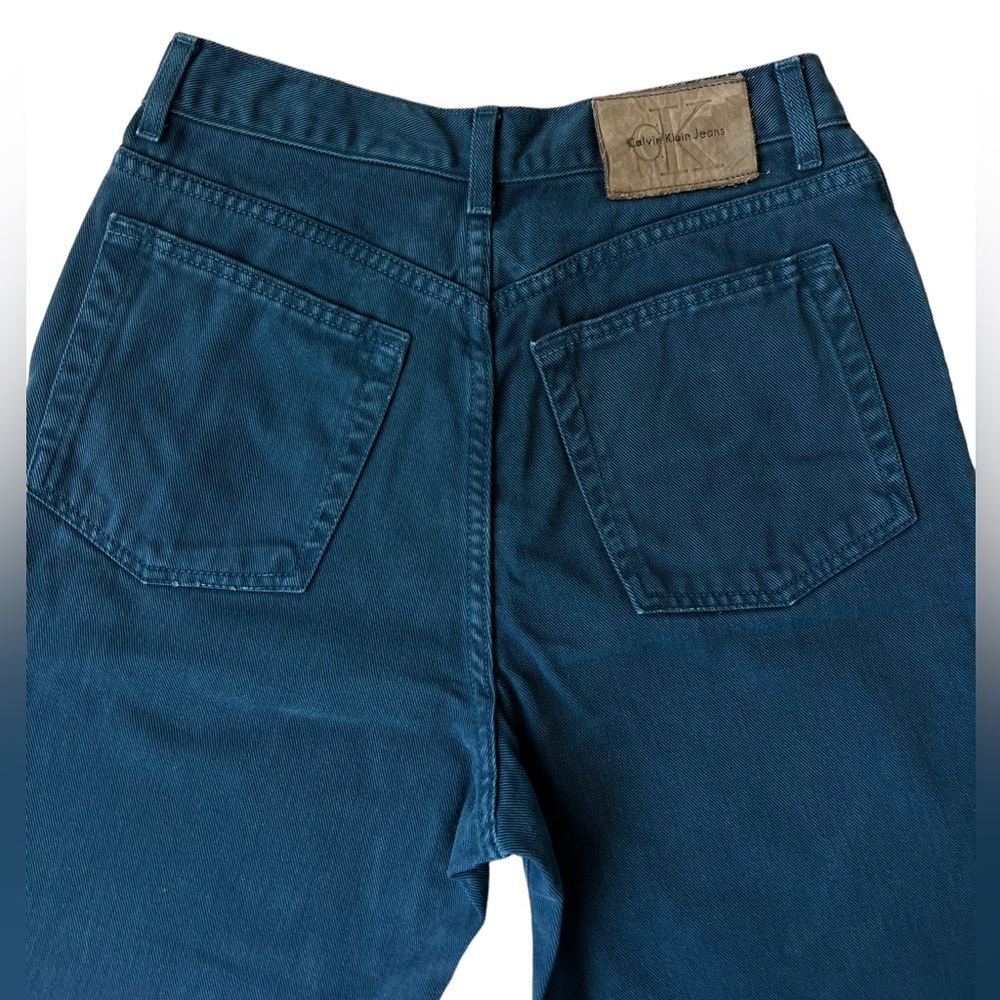 Vintage Calvin Klein Teal Denim Jeans Made In USA Women’s Size 29x31 Leather Tab